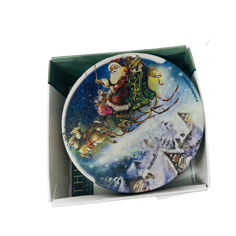 Thirsty Stone Set of 4 Natural Sandstone & Cork Santa Christmas Coasters - Picture 4 of 13